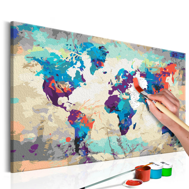 Paint By Numbers Kit - World Map (Blue & Red)