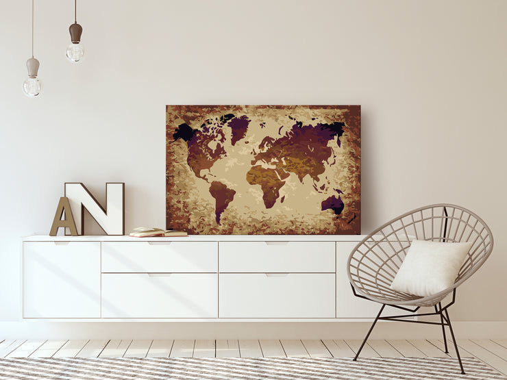 Paint By Numbers Kit - World Map (Brown Colours)