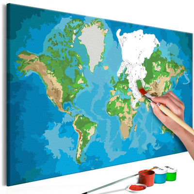 Paint By Numbers Kit - World Map (Blue & Green)