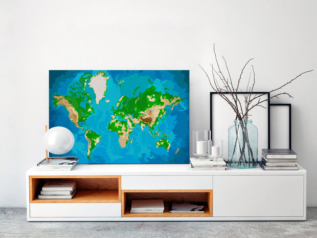 Paint By Numbers Kit - World Map (Blue & Green)