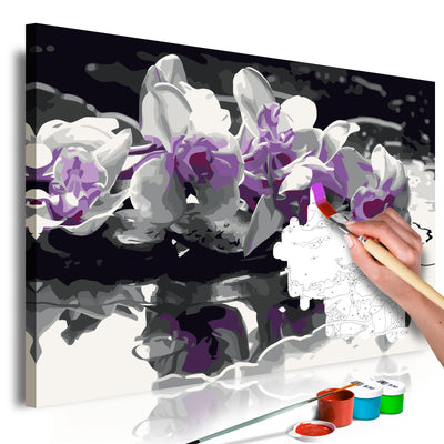 Paint By Numbers Kit - Purple Orchid (Black Background & Reflection In The Water)