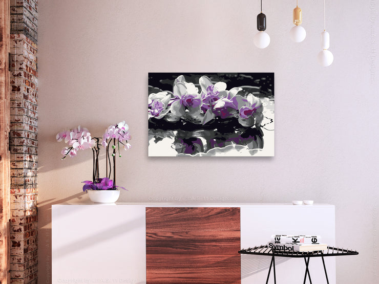 Paint By Numbers Kit - Purple Orchid (Black Background & Reflection In The Water)