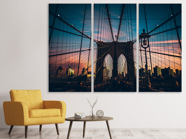 3 darab Vászonképek Brooklyn Bridge in the evening light