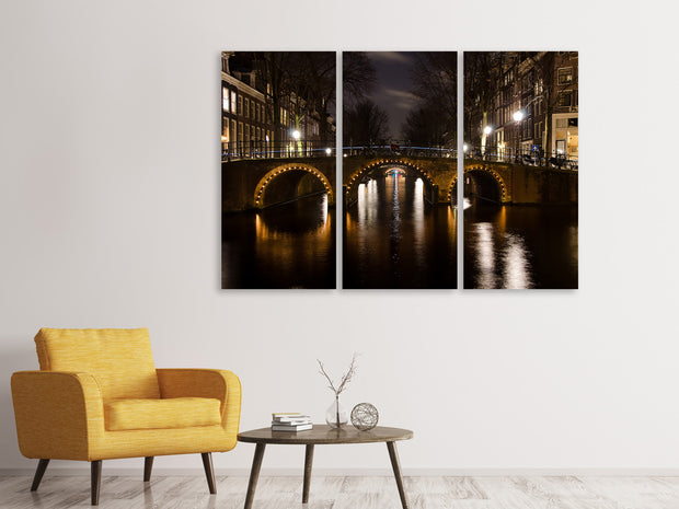 3 darab Vászonképek At night in Amsterdam
