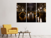 3 darab Vászonképek At night in Amsterdam