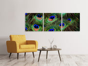 3 darab Vászonképek Panoramic Peacock feathers XXL