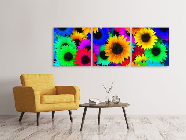 3 darab Vászonképek Panoramic Colorful sunflowers