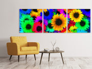 3 darab Vászonképek Panoramic Colorful sunflowers