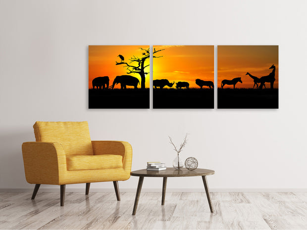 3 darab Vászonképek Panoramic Safari Animals At Sunset