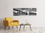 3 darab Vászonképek Panoramic Skyline Black And White Photography Brooklyn Bridge NY