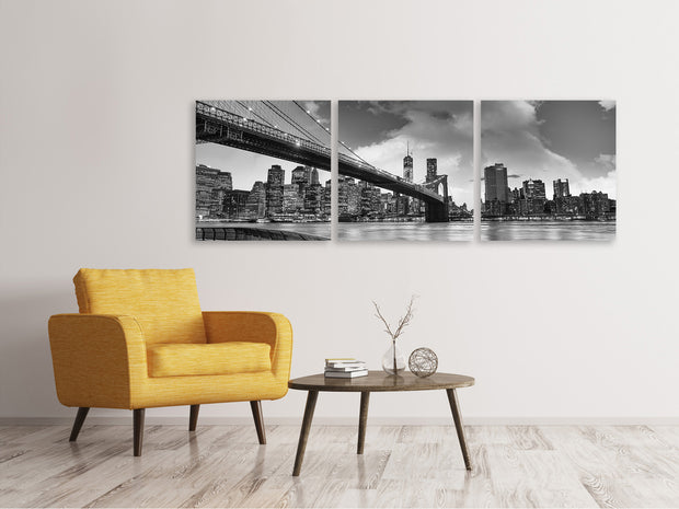 3 darab Vászonképek Panoramic Skyline Black And White Photography Brooklyn Bridge NY