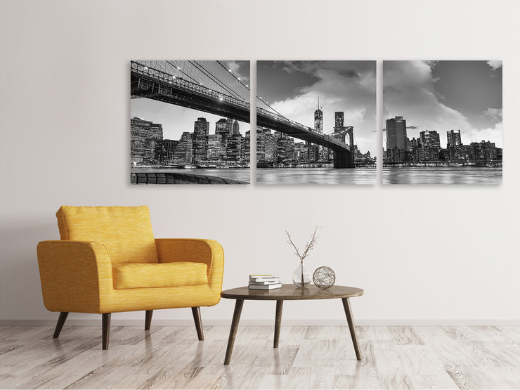 3 darab Vászonképek Panoramic Skyline Black And White Photography Brooklyn Bridge NY