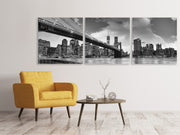 3 darab Vászonképek Panoramic Skyline Black And White Photography Brooklyn Bridge NY