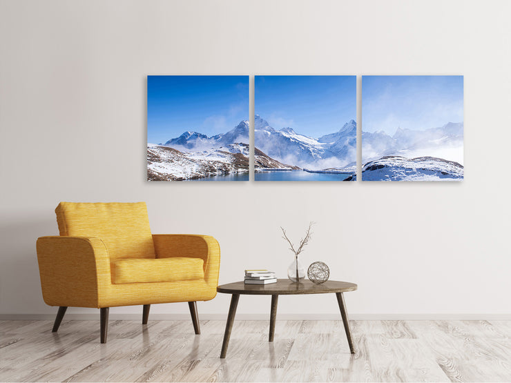 3 darab Vászonképek Panoramic Sundeck At The Swiss Mountain Lake