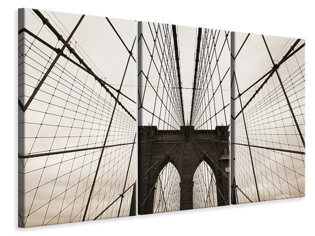 3 darab Vászonképek Brooklyn Bridge with clouds