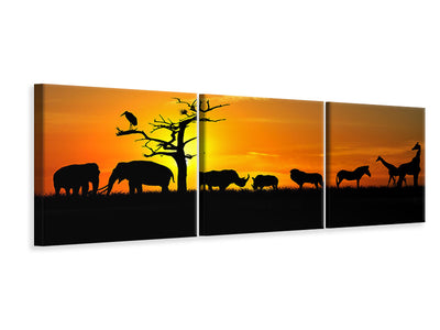 3 darab Vászonképek Panoramic Safari Animals At Sunset