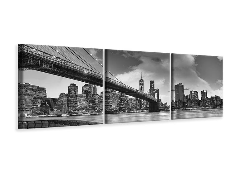 3 darab Vászonképek Panoramic Skyline Black And White Photography Brooklyn Bridge NY